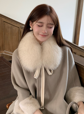 新中式韩版狐狸毛围巾毛领子皮草围脖丝带款围巾秋冬季女士百搭款