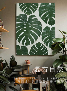 种籽造物手作龟背竹大画植物标本挂画手工玄关装饰画客厅联画组画