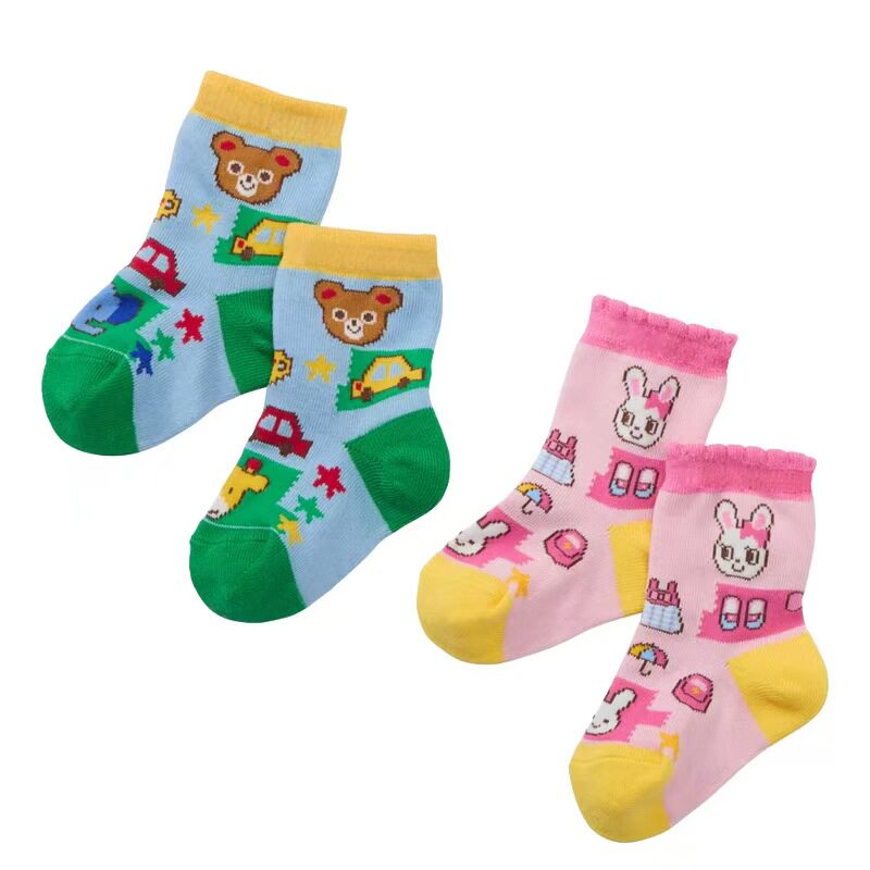 日本潮牌宝宝可爱袜子男女儿童卡通游戏小熊小兔字母绣花中筒袜