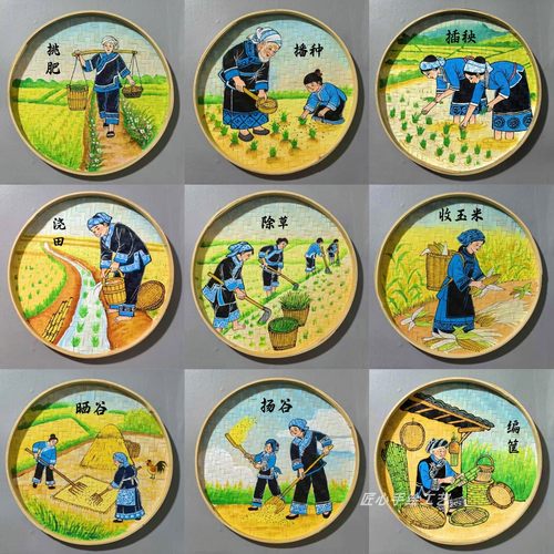 新款少数民族农耕系列手绘簸箕画