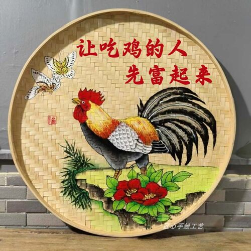 手绘餐馆簸箕画乡村农家乐装饰墙