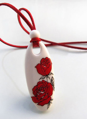 陶瓷饰品红玫瑰吊坠毛衣链