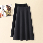 高腰中长款 羊毛半身裙女2025秋冬季 新款 a字加厚毛呢黑色百褶裙子