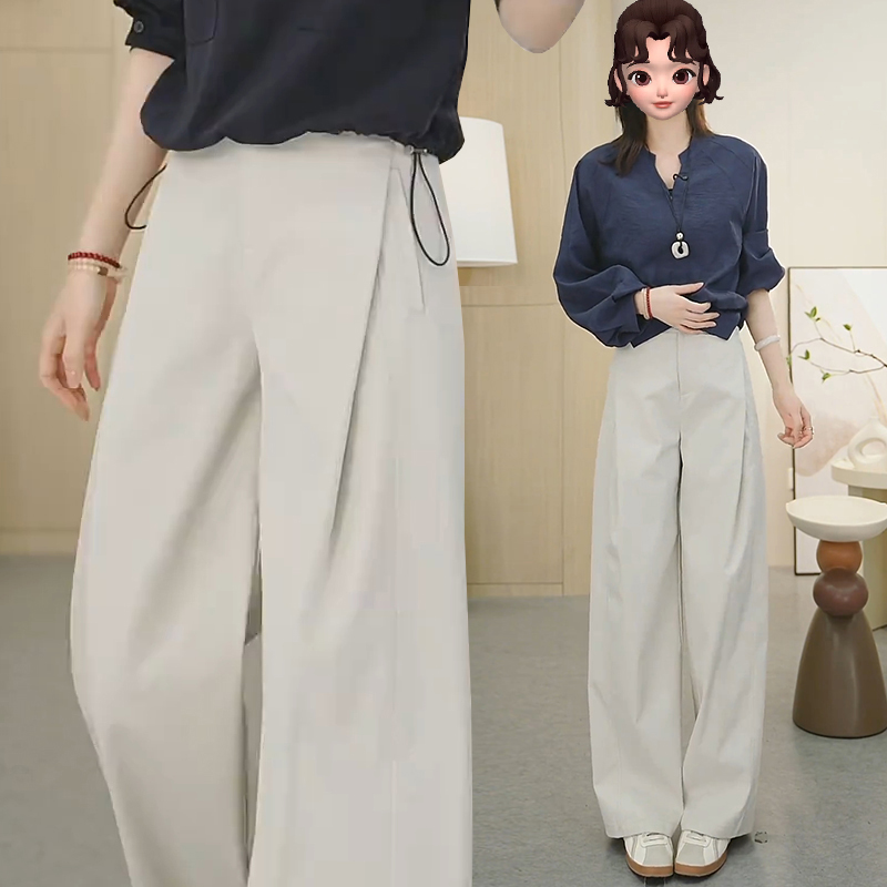 阔腿风琴裤女夏季薄款2025新款今年流行爆款直筒裤设计感西装裤子