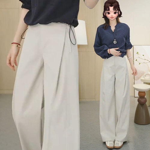 阔腿风琴裤女夏季薄款2025新款今年流行爆款直筒裤设计感西装裤子