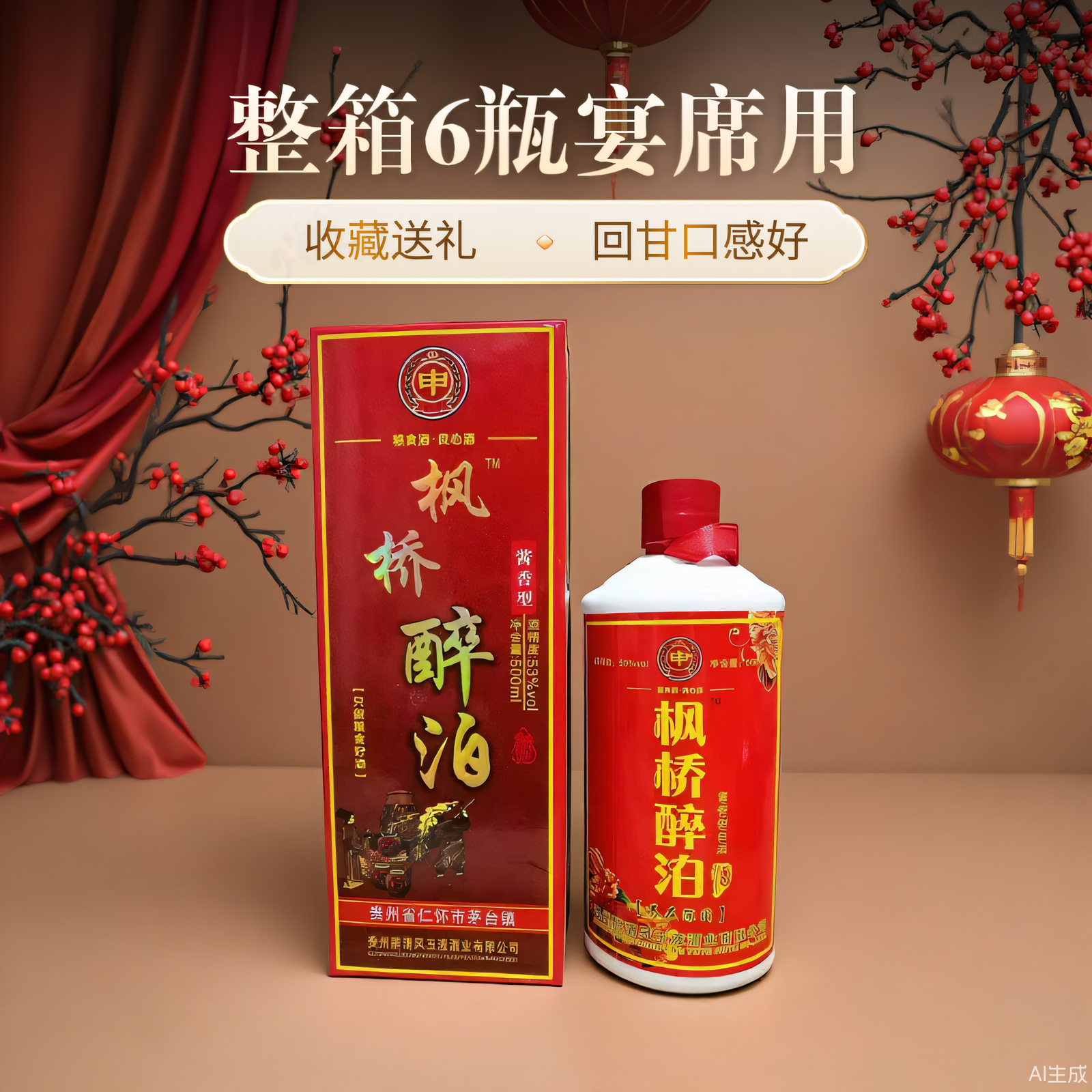 白酒整箱6瓶贵州喜酒定制订婚酒喜宴酱香型纯粮食酒接待送礼长辈