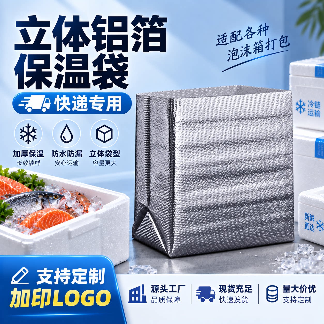 立体铝箔保温袋一次性大容量特大号加厚外卖生鲜快递专用食品级