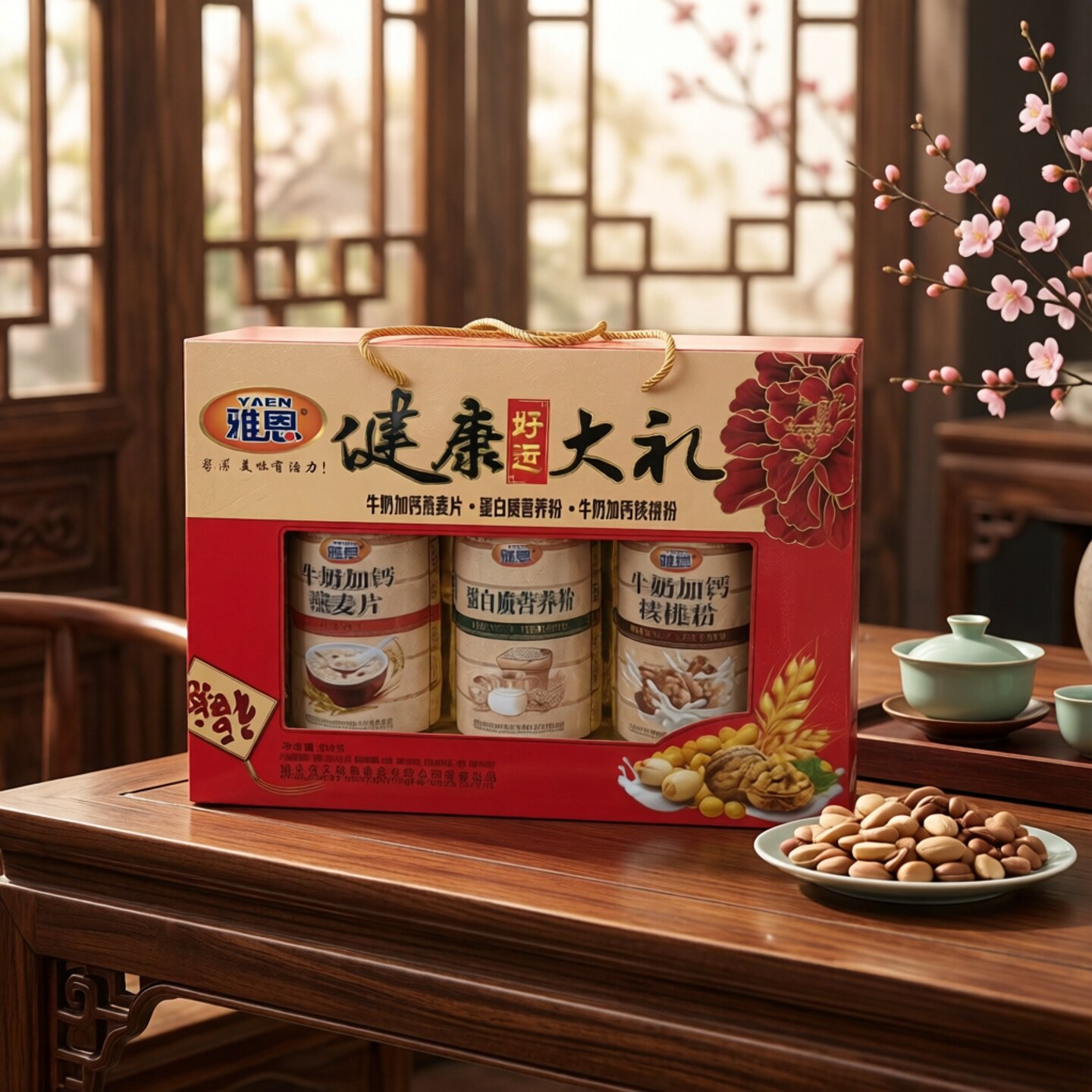 雅恩健康大礼三合一营养冲调燕麦片蛋白质营养粉核桃粉礼盒/810克
