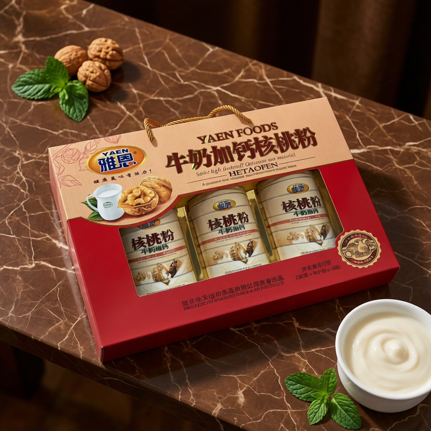 雅恩中老年高钙核桃粉礼盒810g