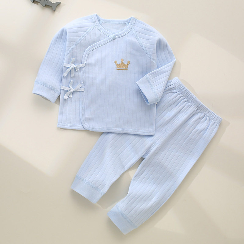 新生儿衣服春秋冬婴儿纯棉无骨睡内衣男女宝宝0-3月1系带分体套装