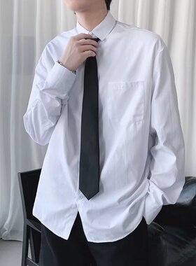 白色长袖衬衫男宽松情侣套装DK韩版潮流学生毕业照班服休闲衬衣男