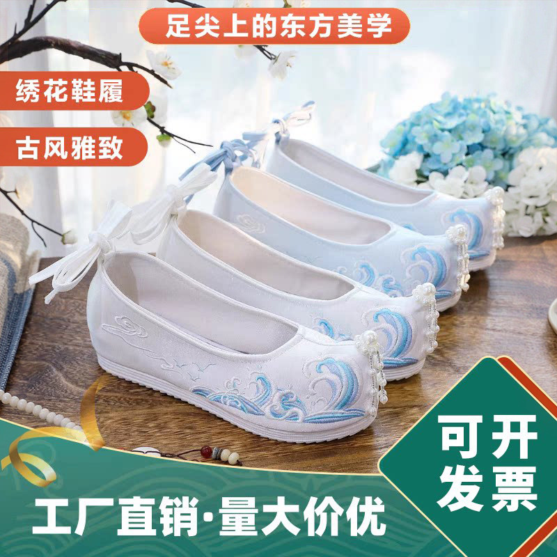 大码民族风汉服鞋女古装翘头鞋履图片