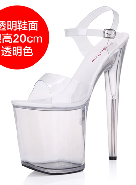 性感超高跟鞋女2020年新款20CM细跟礼服凉鞋黑色防水台模特走秀大