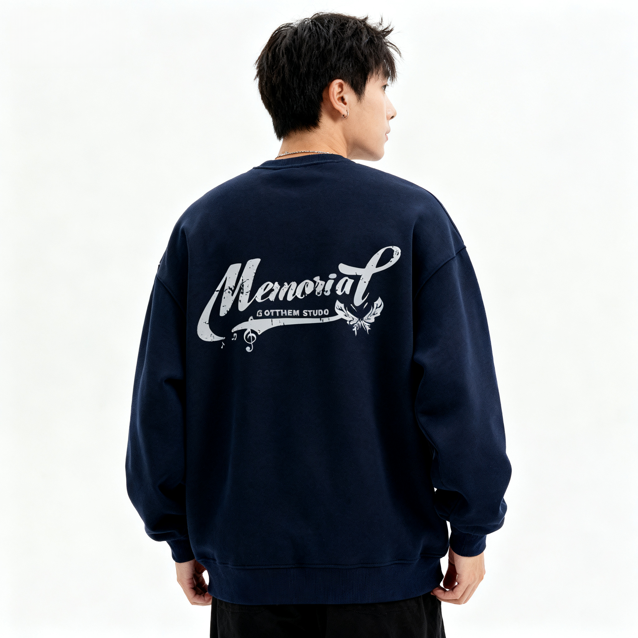 美式英文印花圆领卫衣男女2025秋冬长袖复古宽松加绒情侣潮牌上衣