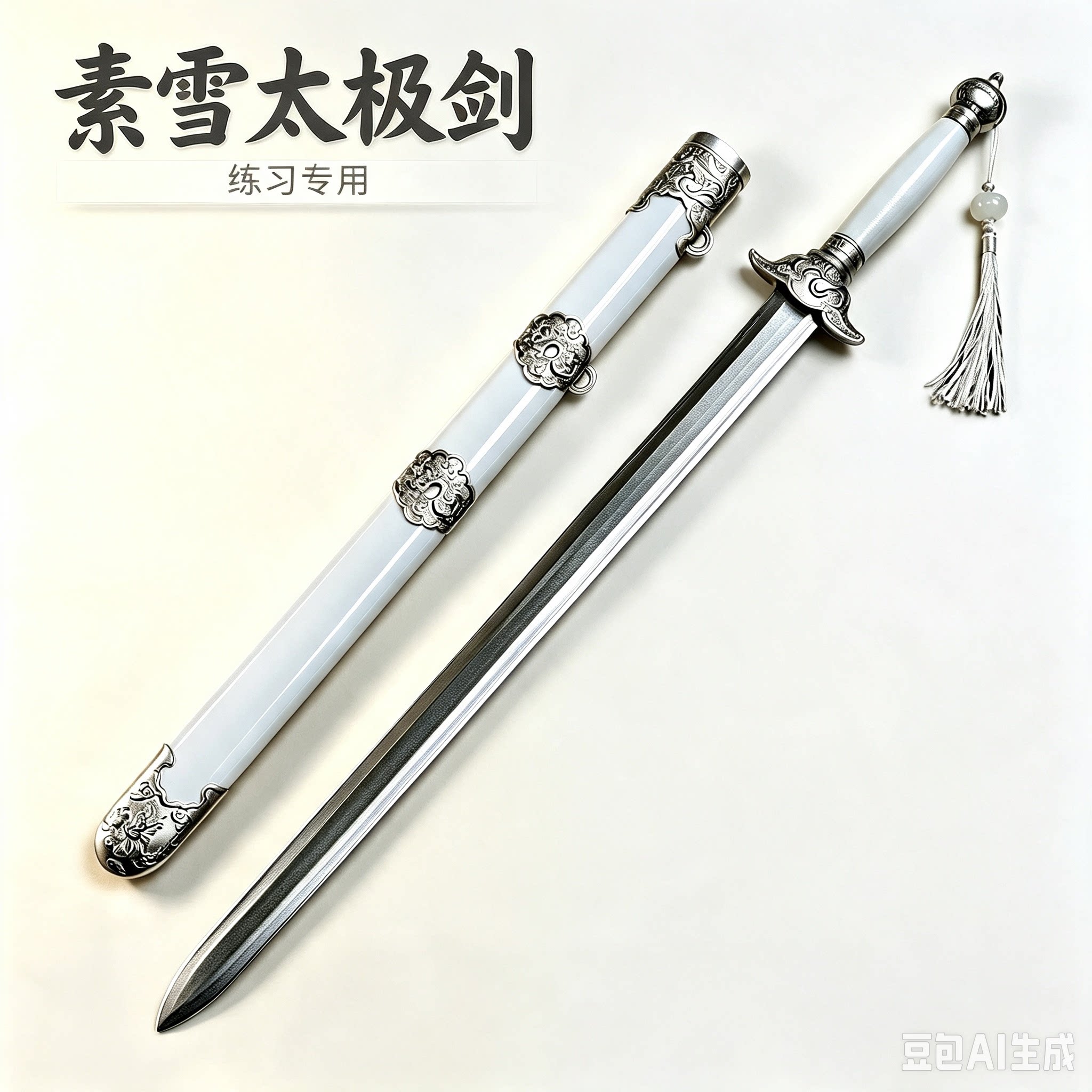 纯白太极剑晨练习专用武术训练道具木剑拍摄舞剑竹剑带鞘宝剑古风