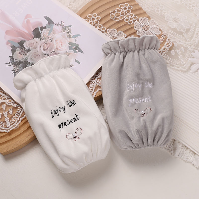 袖套女短款毛绒韩版套袖冬季办公室防脏护袖蝴蝶结小清新袖头新款