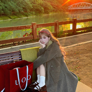 双面羊绒大衣女2025秋冬新款拼色长款慵懒宽松带围巾羊毛女外套