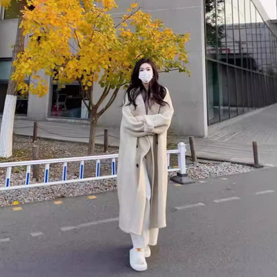 米白色双面羊绒大衣女2025冬装冬季赫本风加厚高级感呢子毛呢外套