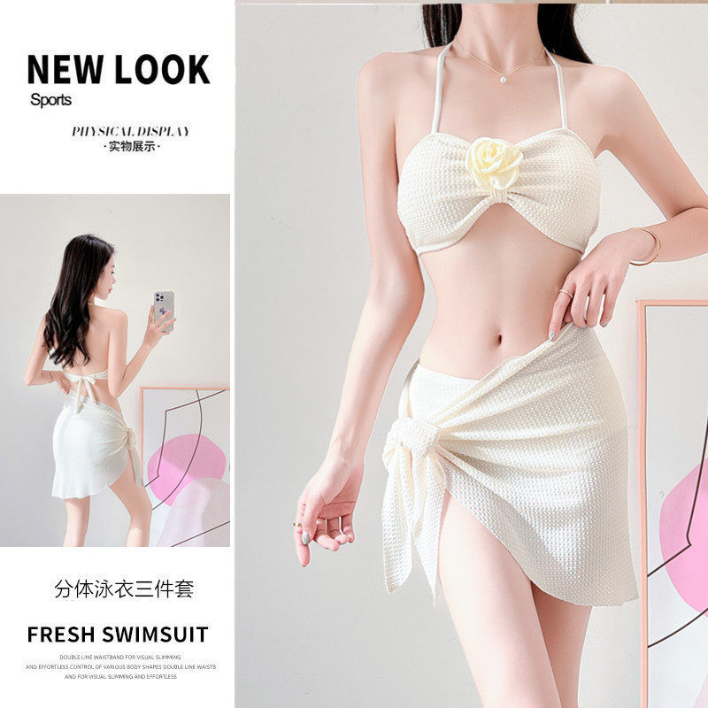 新款夏季bikini比基尼分体三件套韩国性感甜妹温泉度假游泳衣女潮
