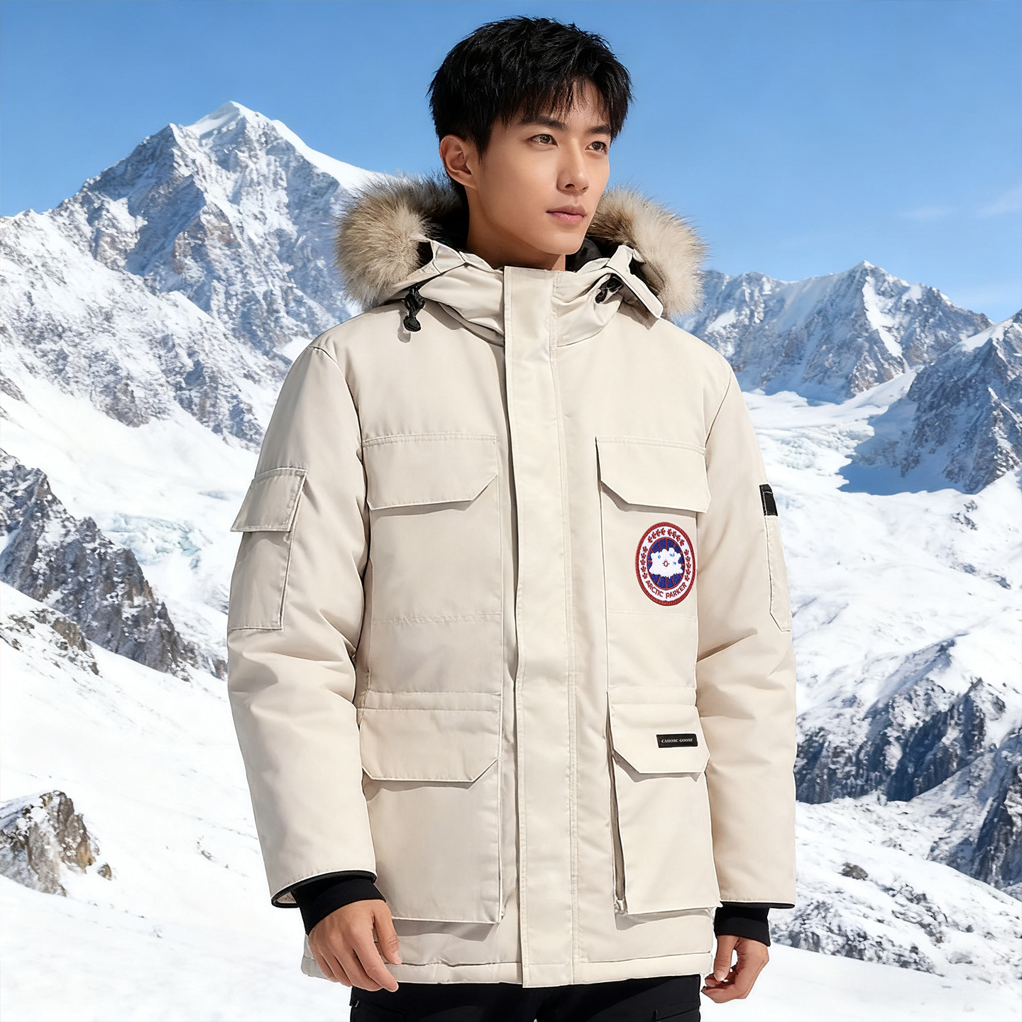 大鹅08远征款羽绒服男女款2025冬季新款中长款大毛领情侣派克服潮