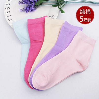 冬季女袜子5双纯棉日系潮袜中筒纯色糖果色ins学院风运动休闲防臭