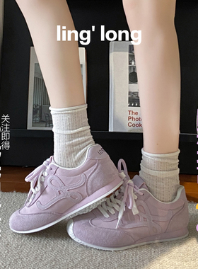 厚底复古紫色德训鞋女2025春新款隐形内增高小个子休闲板鞋阿甘鞋