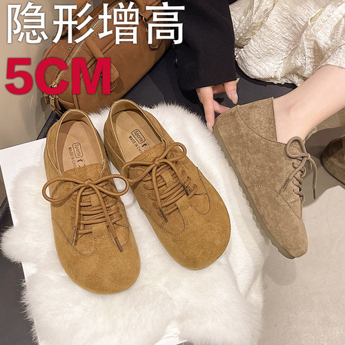 复古两穿勃肯鞋女2025秋季新款娃娃头小个子内增高厚底德训丑萌鞋