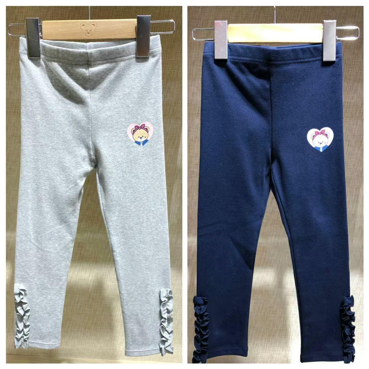 春秋款小熊女童两色纯棉打底裤休闲裤中大童百搭洋气长裤儿童裤子