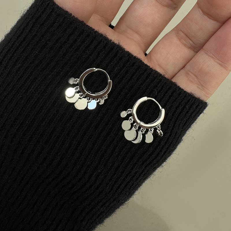 精致亮片流苏耳扣925纯银