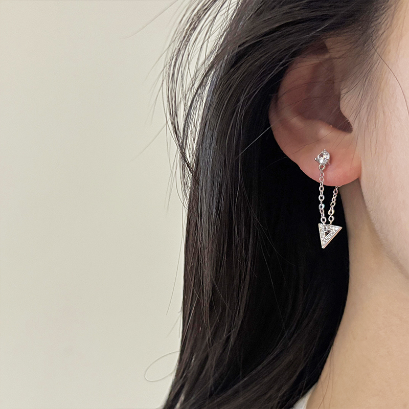 连体三角形耳环】通体s925纯银简约百搭小巧精致耳钉吊坠