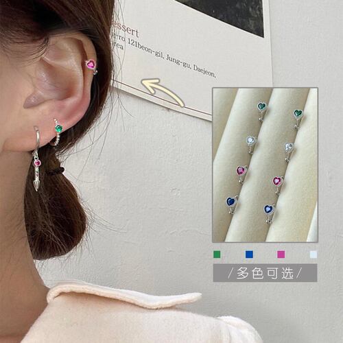 百搭925纯银女彩钻爱心耳扣新品