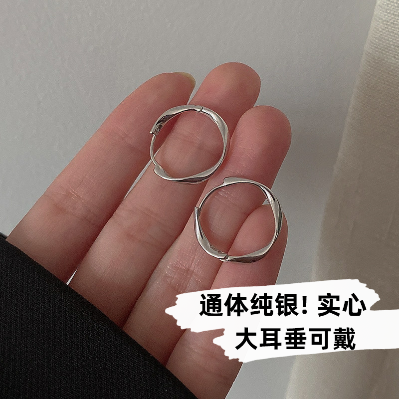 新款耳环 大耳垂可戴耳圈通体s925纯银简约睡觉不用摘耳扣耳坠女
