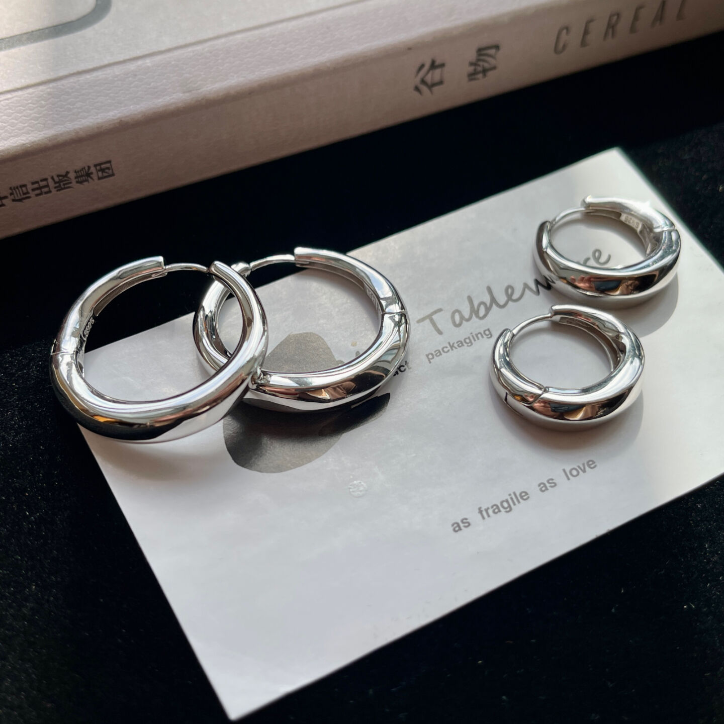 光面素圈中号耳扣】通体S925纯银镀白金耳圈耳环女设计感高级耳饰