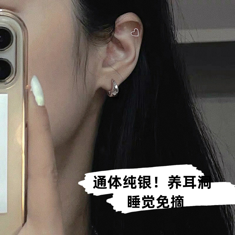 怀旧款◆复古老式造型耳环 通体925纯银简约百搭耳扣 短款小耳圈