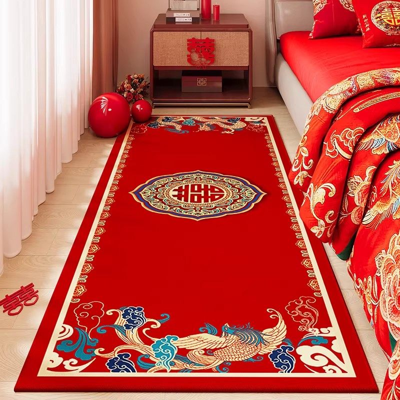 结婚卧室床边地毯长条婚房布置红色装饰喜庆家用防滑脚垫红色地垫,居家布艺,地毯,淘宝优惠券,粉丝福利购,淘宝优惠卷