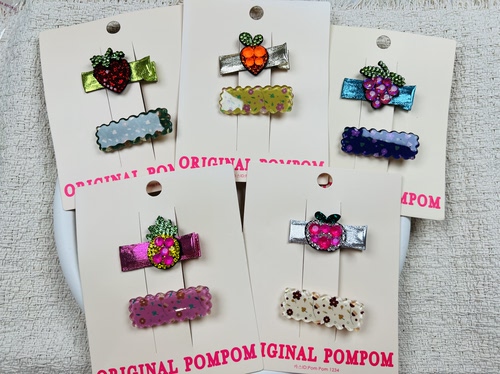 韩国pom pom 儿童发饰闪钻胡萝卜水蜜桃草莓发夹鸭嘴夹