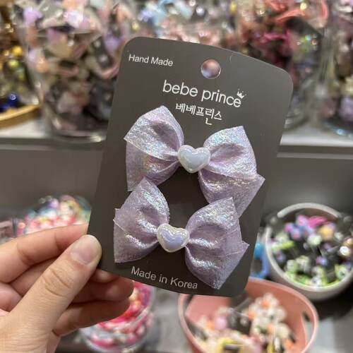 韩国bebe prince气质甜美布艺蝴蝶结鸭夹镭射刘海夹对边夹发饰