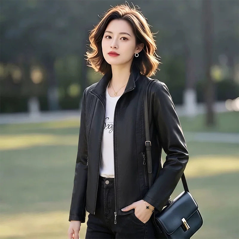 皮衣外套女士短款2026年春秋新款爆款小个子中年妈妈pu皮夹克上衣