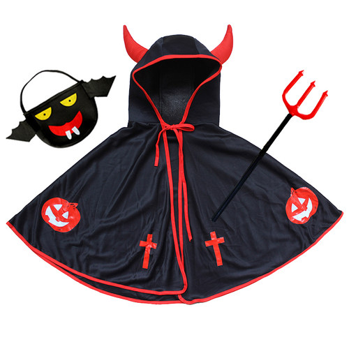 女童服饰恶魔亲子南瓜牛角披风