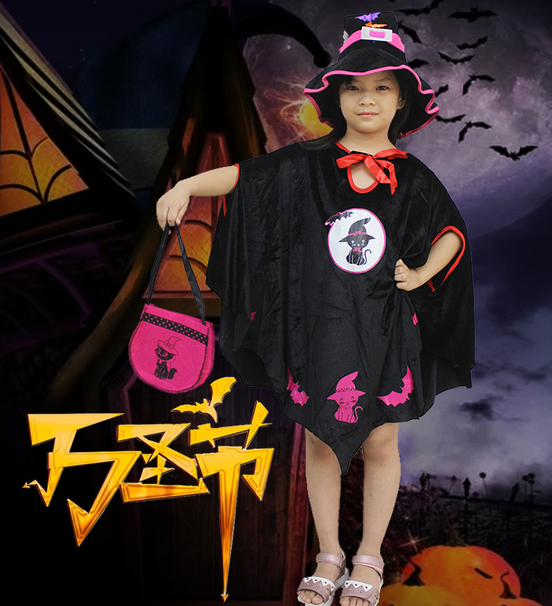 万圣节儿童服装小女孩裙子小女巫