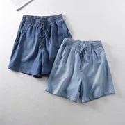 Mùa hè 2019 mới phần mỏng overalls năm điểm rộng Hàn Quốc chân rộng co giãn eo thường xuyên quần short denim lụa - Quần short