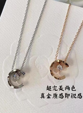 高版V金水冰月菱格纹项链女镀18K玫瑰金轻奢CNC版镶钻coco锁骨链