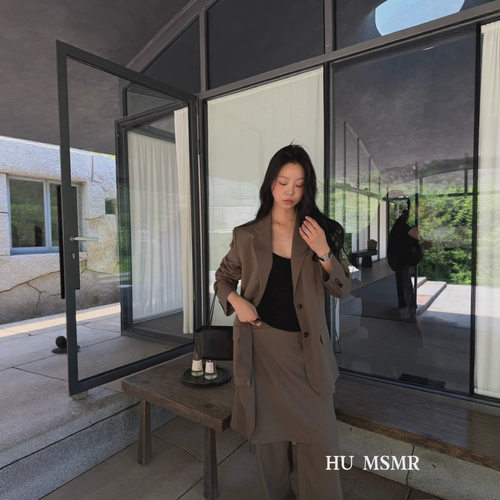 广州十三行HUMSMR2026秋上新韩系极简气质通勤宽松纯色西装 G3032