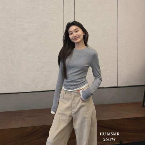 广州十三行HUMSMR2026秋上新撞色假两件百搭显瘦长袖T恤 C6580