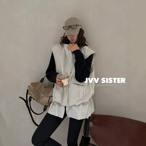 JVV十三行2026冬季新款设计感立领工装风白鸭绒马甲羽绒服女91357