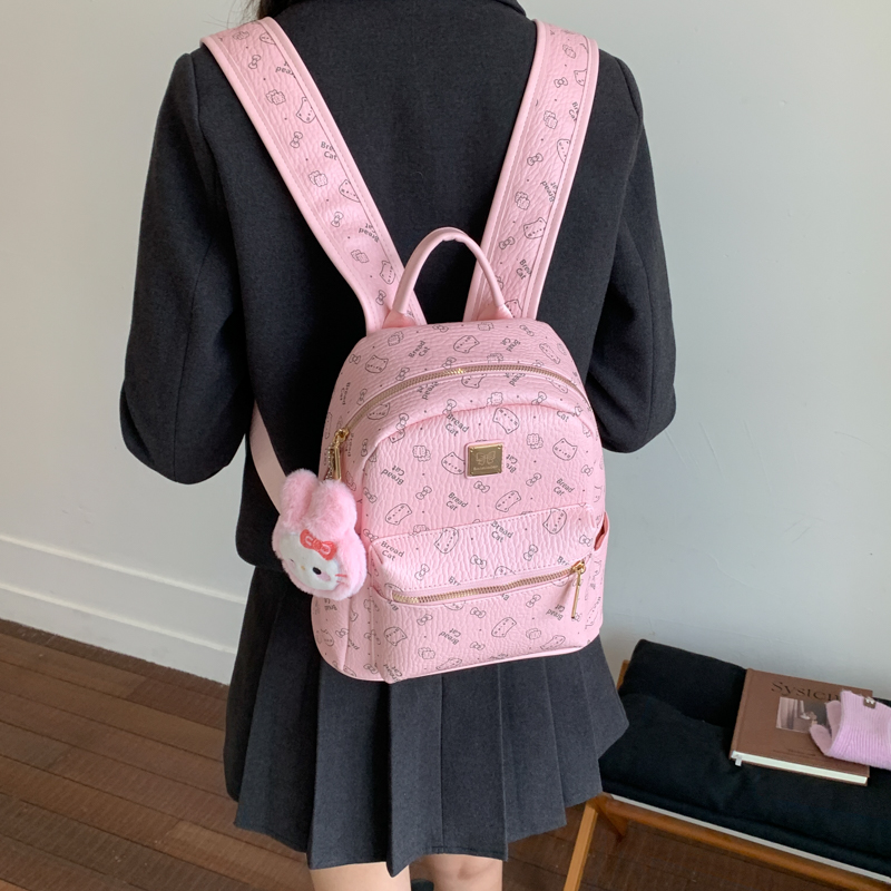 可爱猫咪印花撞色双肩包韩版高颜值少女心甜美洋气书包小女孩背包