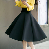 秋冬新款 半身裙韩版 显瘦高腰大摆裙A字裙中长裙蓬蓬裙伞裙百褶裙