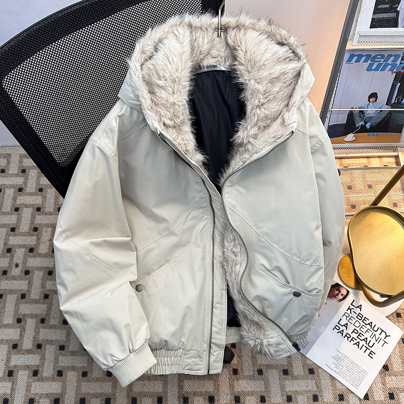 军绿色座山雕毛领棉服男女款加绒加厚保暖棉衣短款解构工装棉袄潮