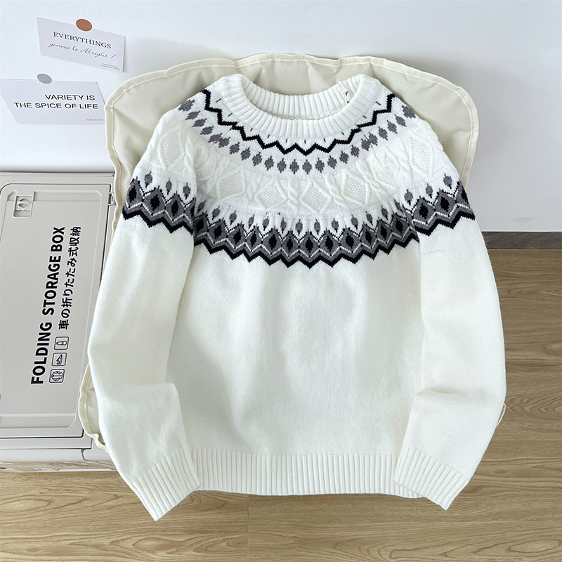 费尔岛绞花软糯针织毛衣男士老钱风Cleanfit毛绒圆领插肩线衣打底