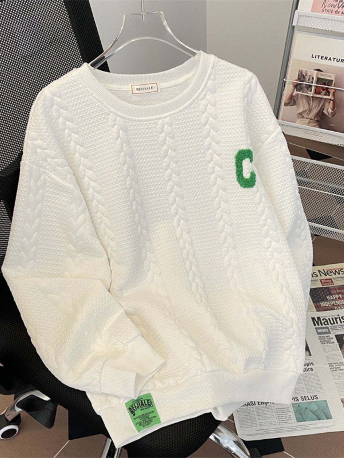 가을 겨울 남성용 하이엔드 자카드 라운드넥 스웨트셔츠에 벨벳과 두꺼운 인트로 트렌디한 디자인의 긴팔 밑단 셔츠